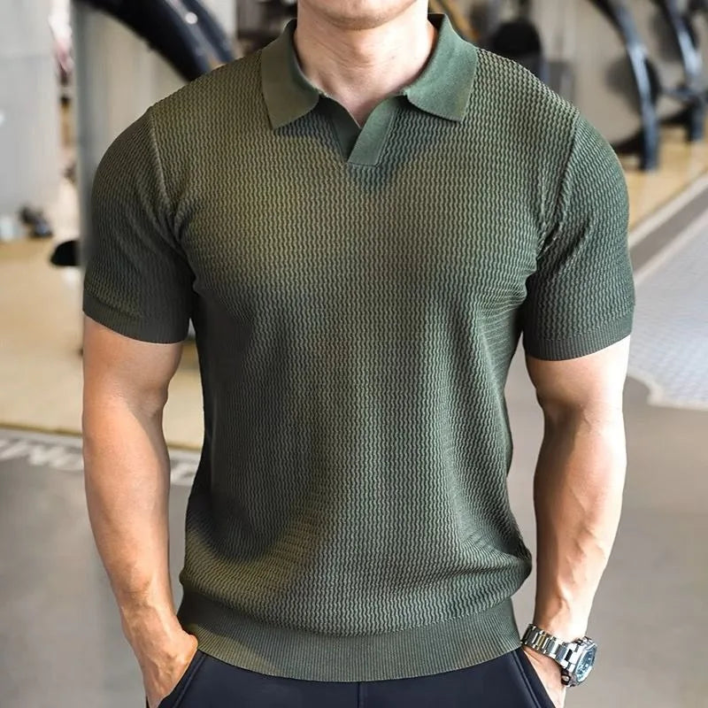 Textured Knitted Ridge Polo shirt - Open Collar